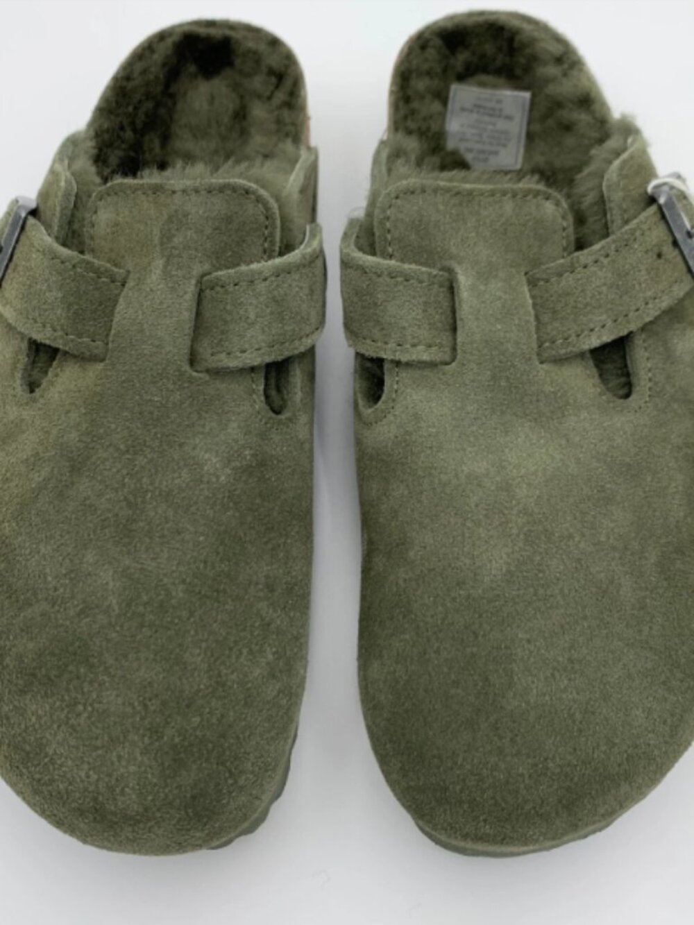 Birkenstock Boston Shearling Suede Leather Thyme Regular Width Sandals